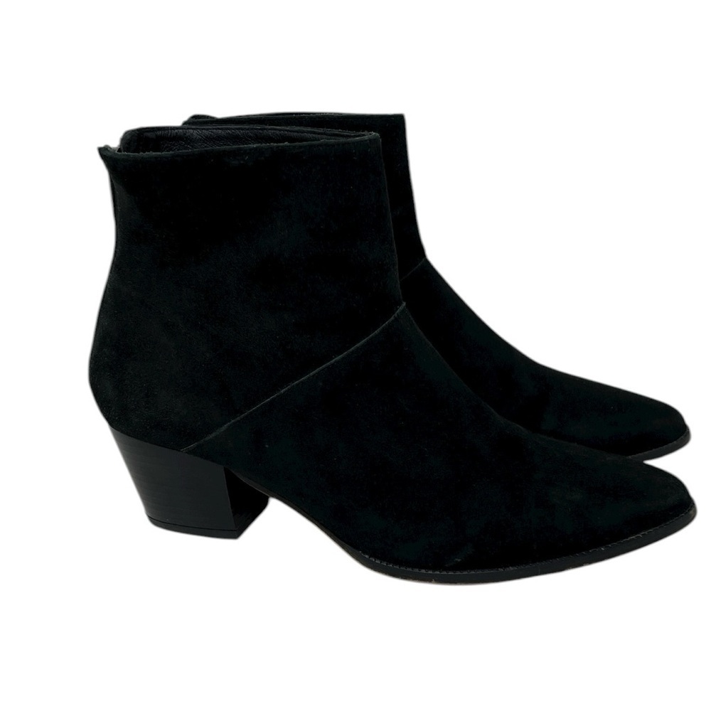 INTENTIONALLY BLANK Black Suede Ankle Boots Booties Heel Size 9